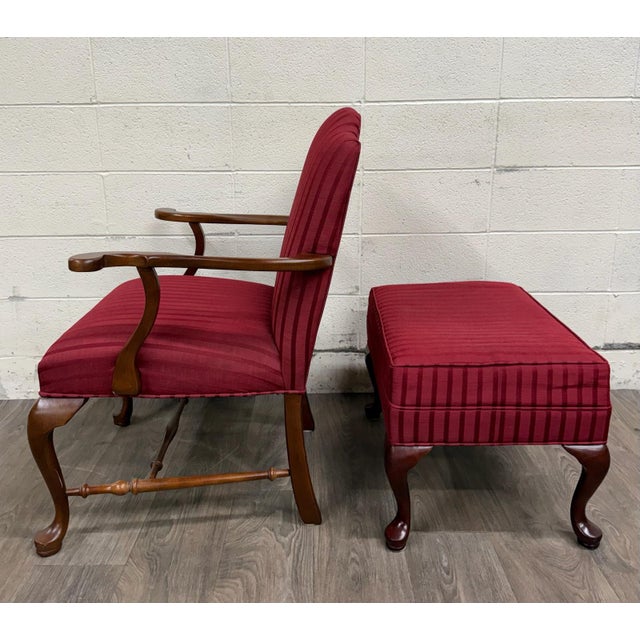 Vintage 1995 Ethan Allen Queen Anne Wingback Lounge Chair With Ottoman For Sale - Image 14 of 18