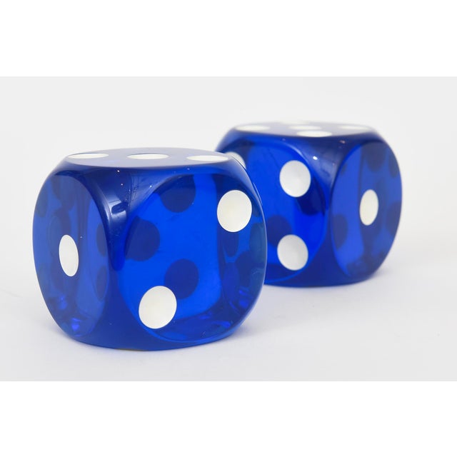 These vintage bold 80's pair of dice are resin and the saturated royal blue color offset with white make a great cocktail...