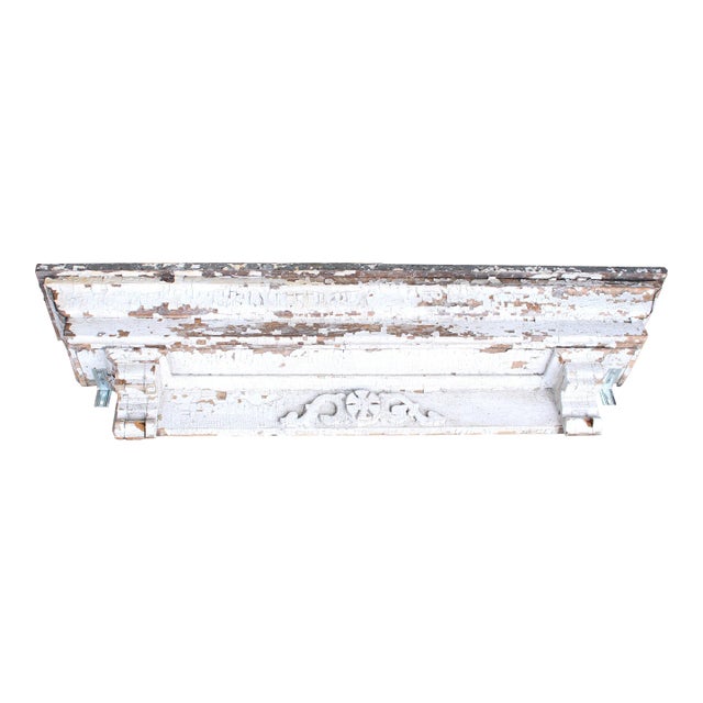 Ext Large 53.50" Primitive Carved French Farmhouse Shelf/Ledge, Distressed White For Sale