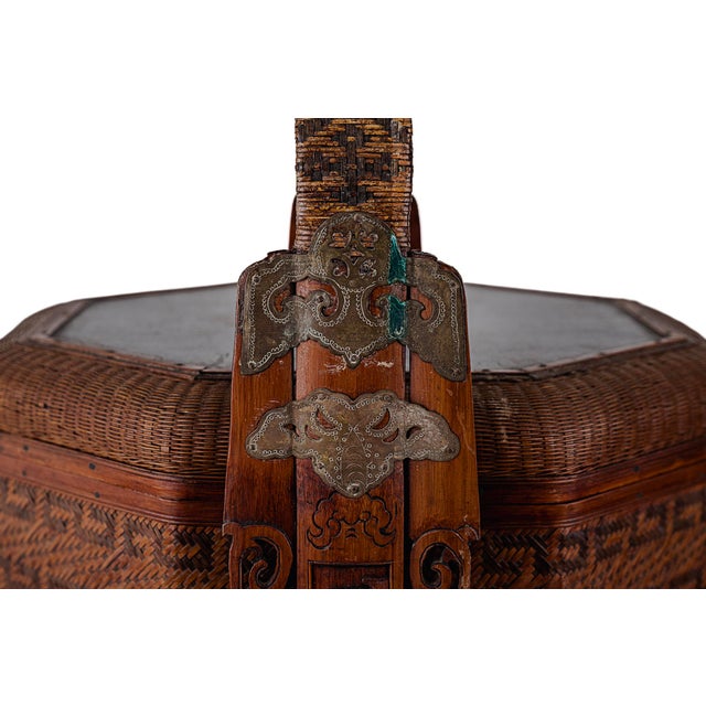 Antique 3 Three Tiered Rattan Bamboo & Wood Chinese Wedding Basket For Sale - Image 10 of 17