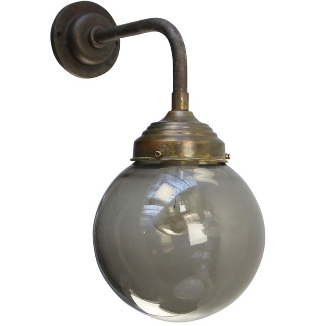 Metal Vintage Smoked Titanium Glass, Brass and Cast Iron Sconce For Sale - Image 7 of 8