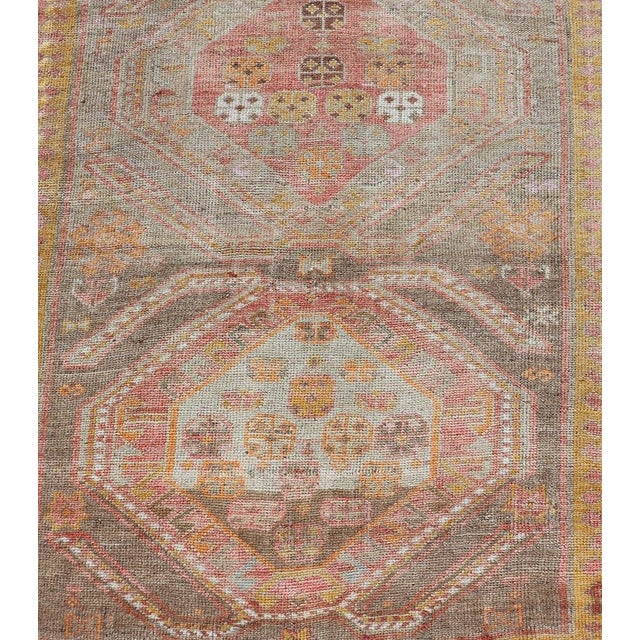 Yellow Vintage Turkish Oushak Runner With Tribal Medallions in Brown's, Yellow, and Red 2'11 X 10'11 For Sale - Image 8 of 10