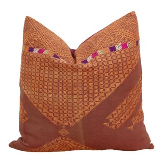 Amritsar Grid, Antique Phulkari Embroidered Pillow Cover For Sale