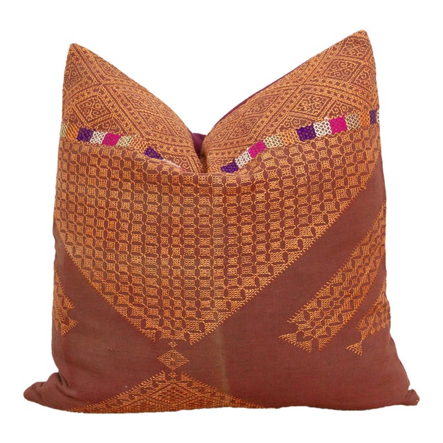 Amritsar Grid, Antique Phulkari Embroidered Pillow Cover For Sale