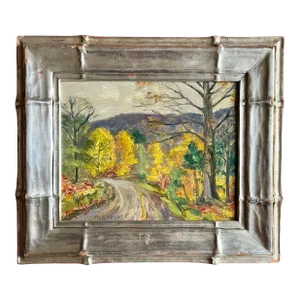Louise Mary Kamp (American 1867 - 1959) Woodstock, New York School Impressionist Landscape Oil Painting in Period Silver Gilt Frame