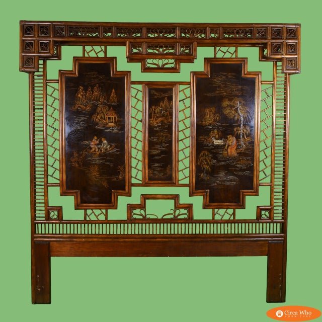 Transform your bedroom into an exotic retreat with this stunning vintage chinoiserie bamboo king headboard. The hand-...