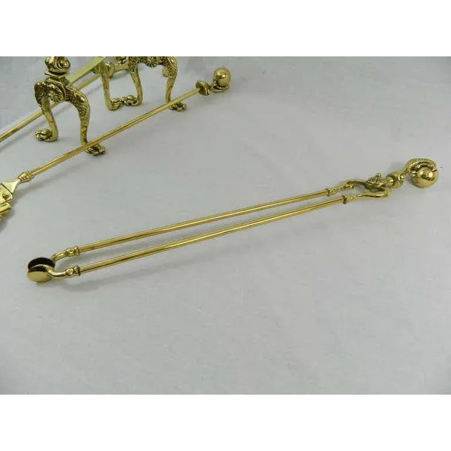 French Brass Fire and Dog Irons or Fire Tools, 19th Century For Sale - Image 9 of 11
