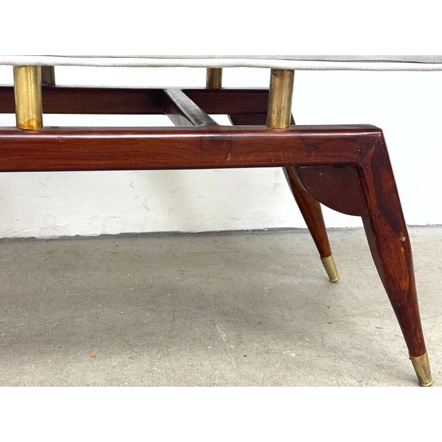 Brass Late 20th Century Gio Ponti Style Italian Modern Bench With Sculptural Wood Base and Brass Accents For Sale - Image 8 of 13