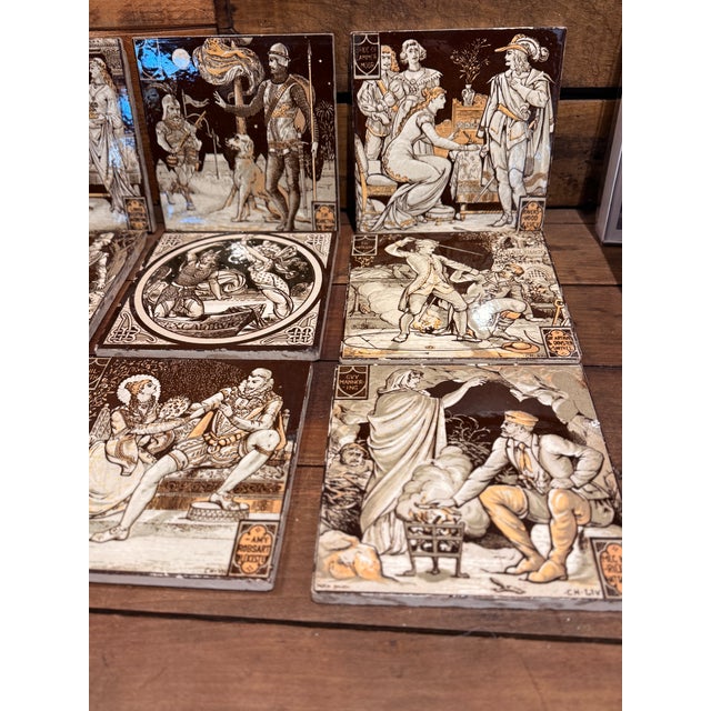 A rare and highly collectible set of ten antique Minton China Works tiles dating to circa 1880, each beautifully...