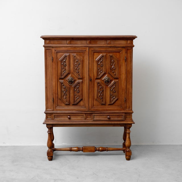 Brown Vintage Carved Wooden Sideboard, 1940s For Sale - Image 8 of 12