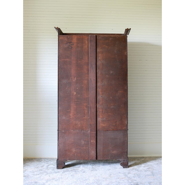 Wood Antique English Oak Leaded Glass Bookcase, Cabinet For Sale - Image 7 of 10