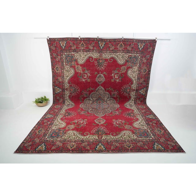 1970s Vintage Persian Handmade Wool 10x13 Red Area Rug For Sale - Image 9 of 11
