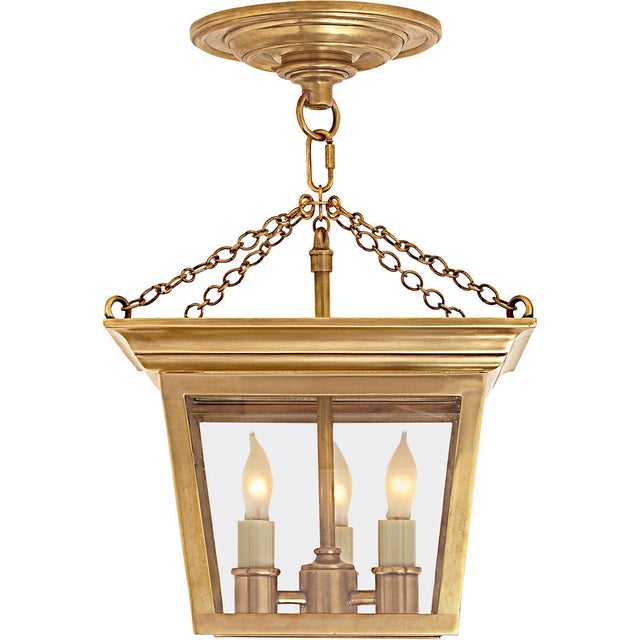 Traditional Chapman & Myers for Visual Comfort Signature Cornice Semi-Flush Lantern in Hand-Rubbed Antique Brass For Sale - Image 3 of 4