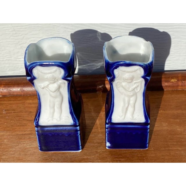 Neoclassical Petite Cobalt Glaze and Bisque Cherub Vases- a Pair For Sale In Milwaukee - Image 6 of 11