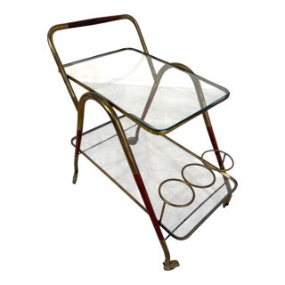 1970s Italian Brass & Glass Bar Cart With Bottle Holder For Sale