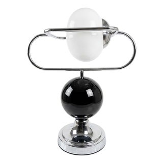 Space Age Style Table Lamp in Chrome, Opaline Glass and Black Sphere, 1970s For Sale