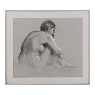 Vintage Original Charcoal Figure Drawing of a Female Seated Nude, 1987 by Clarice Ryan For Sale