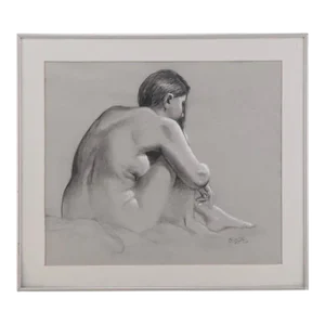 Vintage Original Charcoal Figure Drawing of a Female Seated Nude, 1987 by Clarice Ryan