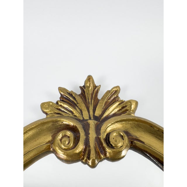 Vintage Rococo Baroque Style Gilt Metal Wall Mirror With Ornate Frame For Sale - Image 9 of 17