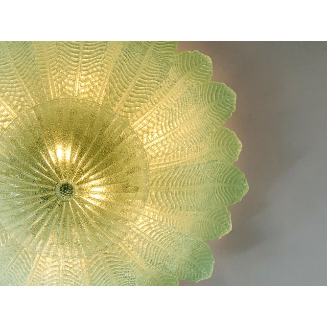 Mid-Century Modern Venetian Green “Leafs” Murano Glass Flush Mount For Sale - Image 6 of 7