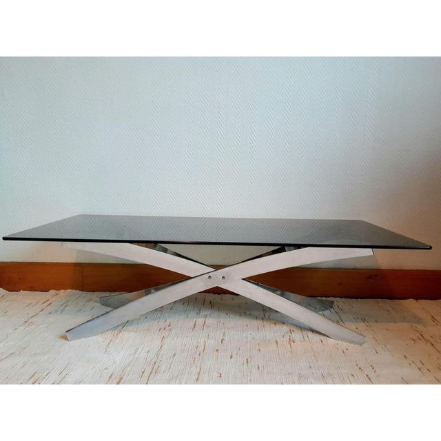 Space Age Coffee Table in Steel and Smoked Glass, 1970s For Sale - Image 9 of 10