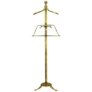 Spiral Brass Valet With Brass Ball Finial & Tray on Tripod Base