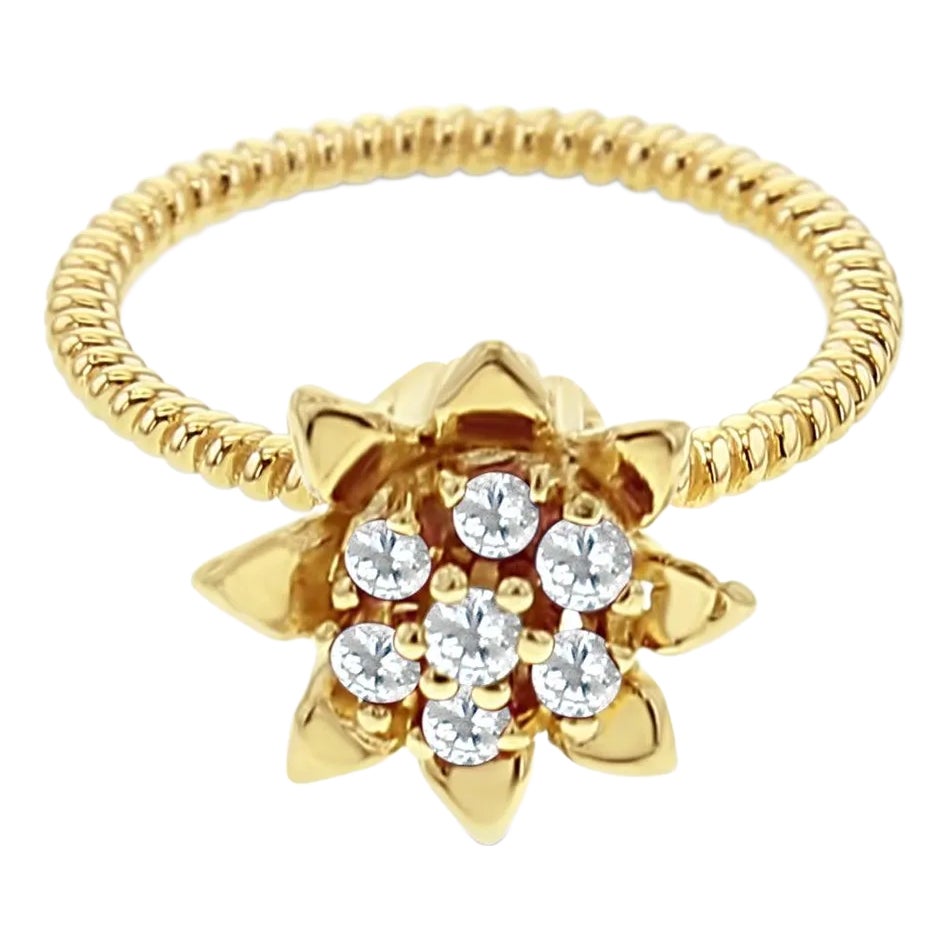 Tall Diamond Tulip Ring 14k Yellow Gold, Size 8 | Chairish