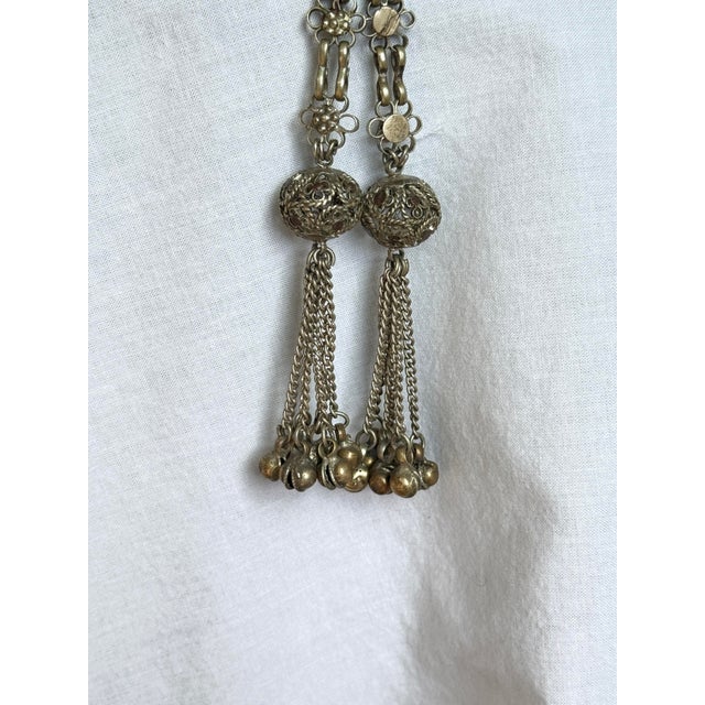 Metal Vintage 1990s Bohemian Silver Brass Tone Filigree Bell Drop Earrings, Pair For Sale - Image 7 of 8