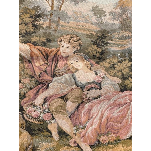 Textile Vintage French Jacquard Tapestry with Gallant Meeting by Jules Pansu, 1970s For Sale - Image 7 of 18