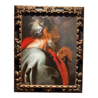Anthony Van Dyck "The Apostle Peter" Giclée in 19th Century Spanish Carved Frame For Sale