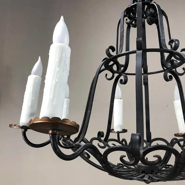 Antique Country French Wrought Iron Chandelier For Sale - Image 11 of 12
