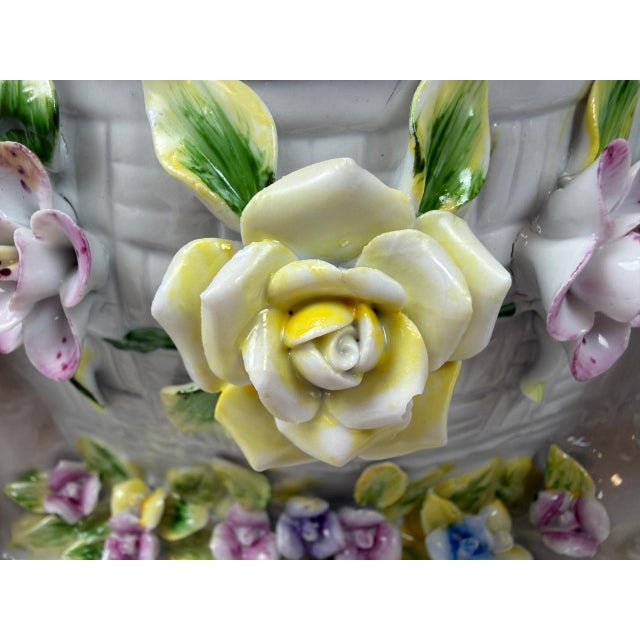 19th Century Antique 19th Century German Figural Porcelain Putti Basket or Jardiniere with Hand-Applied Flowers from Greiner & Sohne Rauenstein For Sale - Image 5 of 18