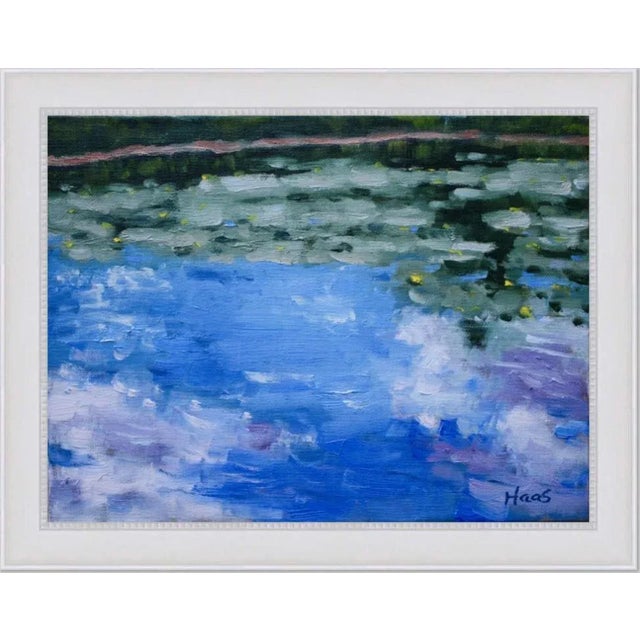 Quiet Places & Water Gardens — Flowers in the Lily Pond with Clouds Original oil painting by Haas, 9 x 12 unframed on...