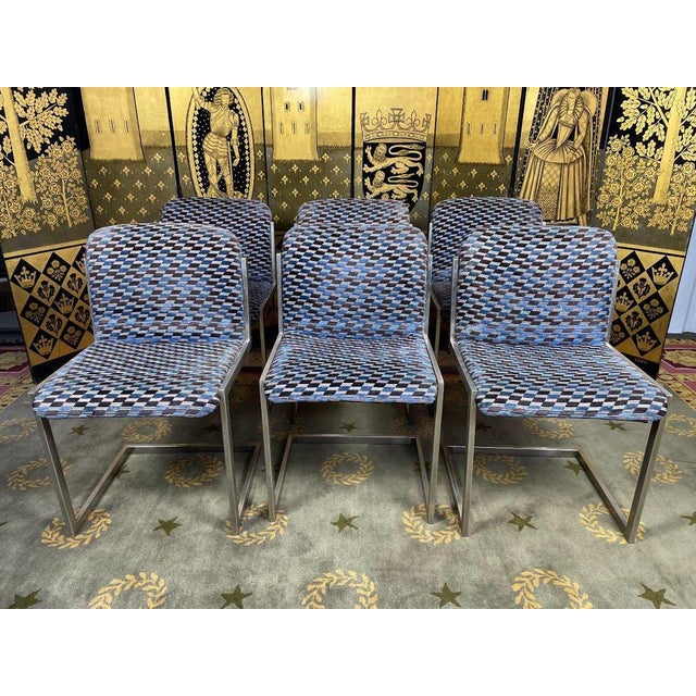Stainless Steel and Velvet Chairs, 1970s, Set of 6 For Sale - Image 9 of 9