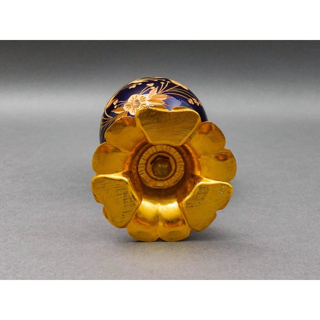Mid 20th Century Style of Faberge Cobalt Blue Cut Crystal Gold Gilt Floral Love Birds Egg For Sale In Miami - Image 6 of 6
