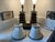 Fantastic 1940s Art Deco enameled metal lamps in the form of green and red pagodas. Also feature night light (see photo of...