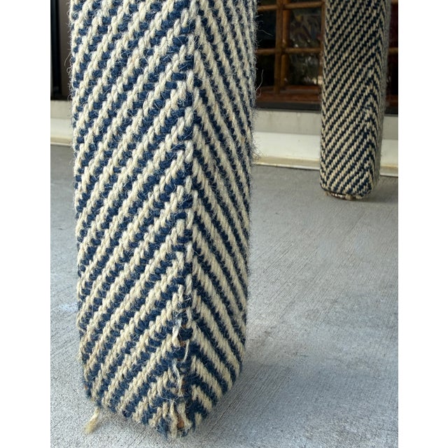 XL Navy Blue & Beige Wool Herringbone Pattern Bench For Sale - Image 11 of 13