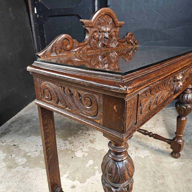 Late 19th Century English Oak Heavily Carved Console Table With Drawer For Sale - Image 10 of 13