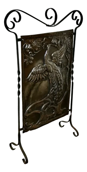 Arts and Crafts Peacock Polished Iron Fire Screen