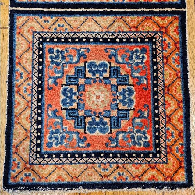 Art Deco Vintage Tibetan Temple Runner, Wool & Cotton, Lotus & Cloud Motifs, 2' x 6' For Sale - Image 3 of 10