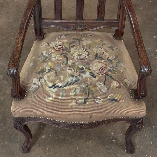 Set of 8 Antique Country French Liègeois Dining Chairs With Needlepoint Tapestry Includes 2 Armchairs For Sale - Image 9 of 18