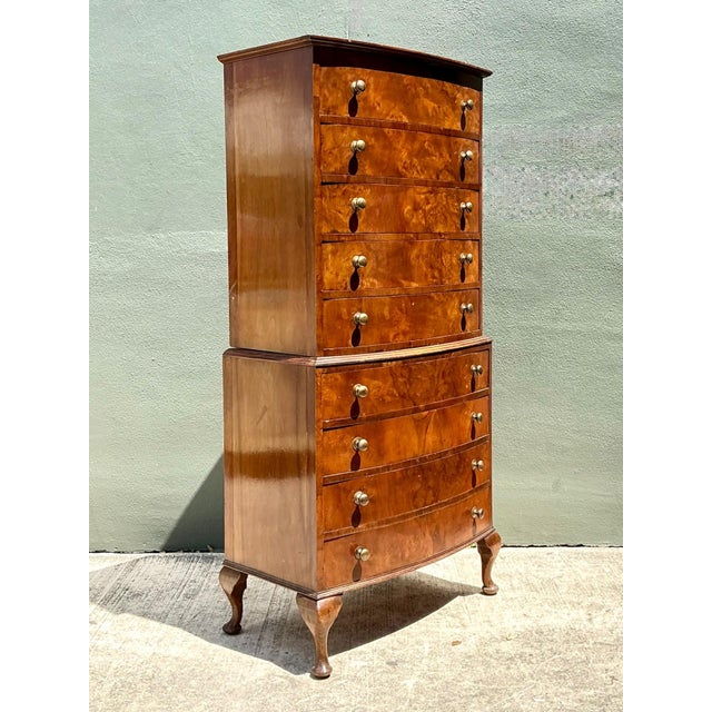 Queen Anne Vintage Queen Anne Style Wood Tallboy Dresser For Sale - Image 3 of 12