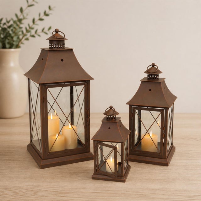 Modern Classic Brown Metal Lantern (Set of 3) For Sale - Image 3 of 6