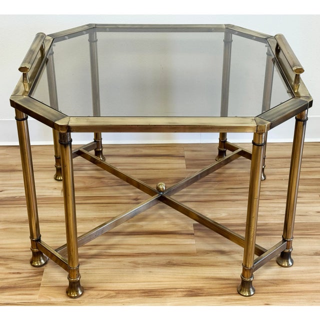 Mid-Century Modern Vintage Smoked Glass and Brass Table For Sale - Image 3 of 12