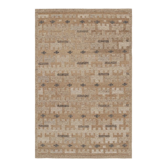 Rug & Kilim’s Scandinavian Style Rug in Beige-Brown Geometric Patterns - 9x12 For Sale