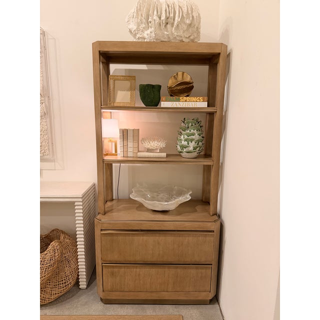 Contemporary Currey & Company Wood and Brass Etagere For Sale - Image 3 of 5