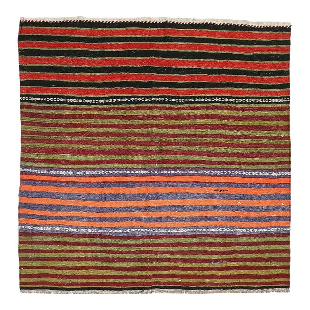 Mid 20th Century Square Striped Vintage Kilim Rug For Sale