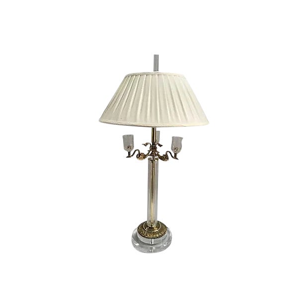 Hollywood Regency Style Bauer Lucite & Brass Swan Table Lamp For Sale