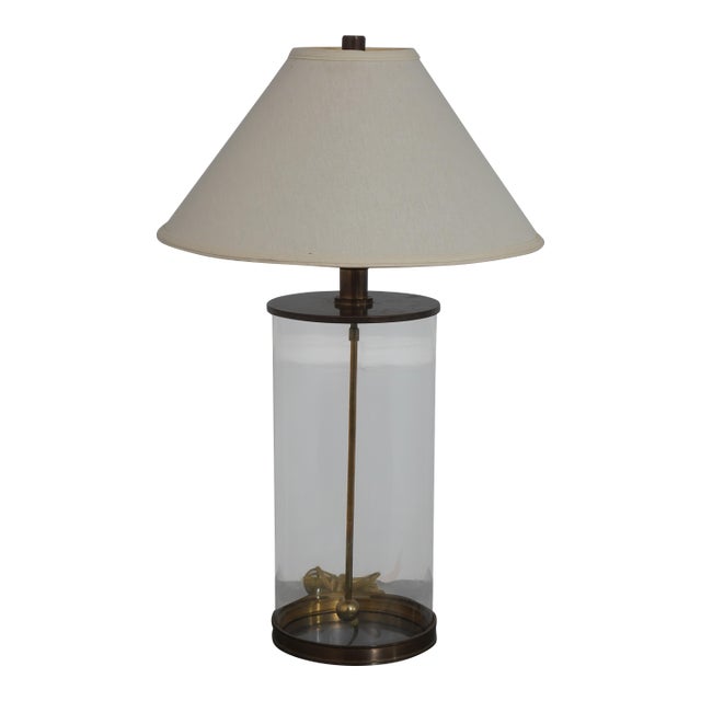 1980s Ralph Lauren Cylinder Glass & Brass Table Lamp For Sale