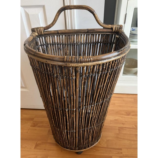 1960s 20th Century Cool Retro MCM bamboo decor basket 26" tall For Sale - Image 5 of 18